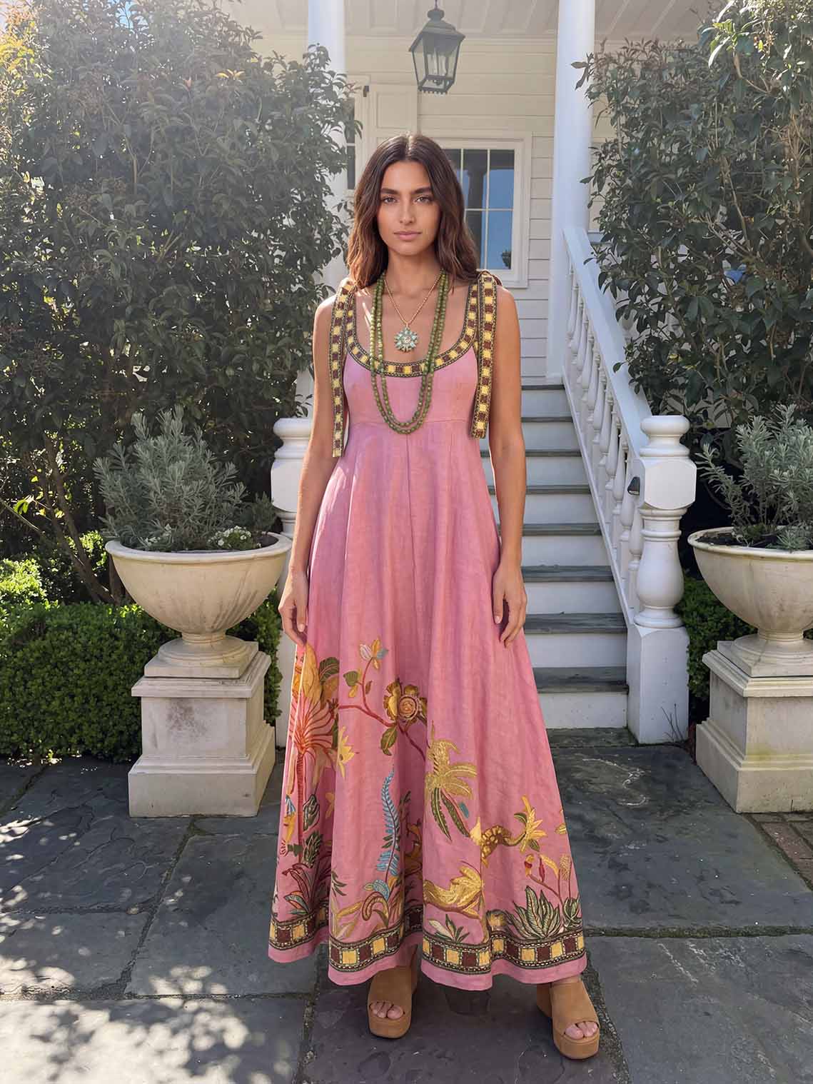 Unique Tropical Lizard Print Maxi Dress