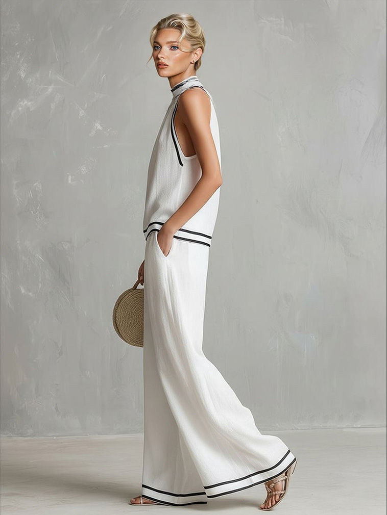 Minimalist Halter Neck Top & Pants Two-Piece Set