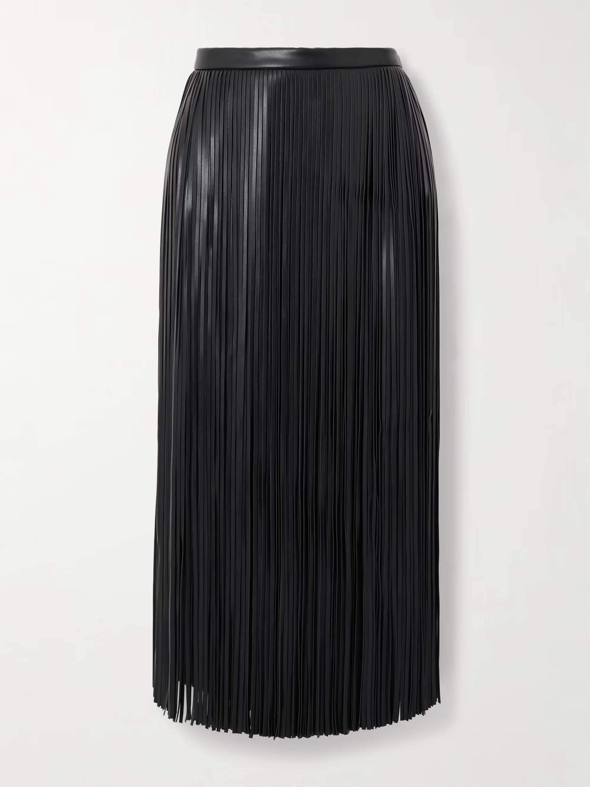 Elegant Fringed Leather Midi Skirt
