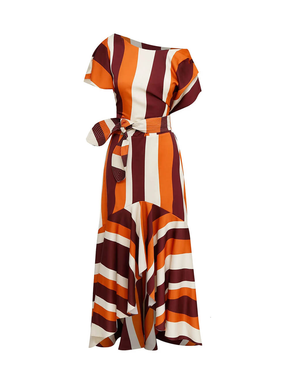 Elegant Asymmetric Geometric Stripe Printed Casual Maxi Dress