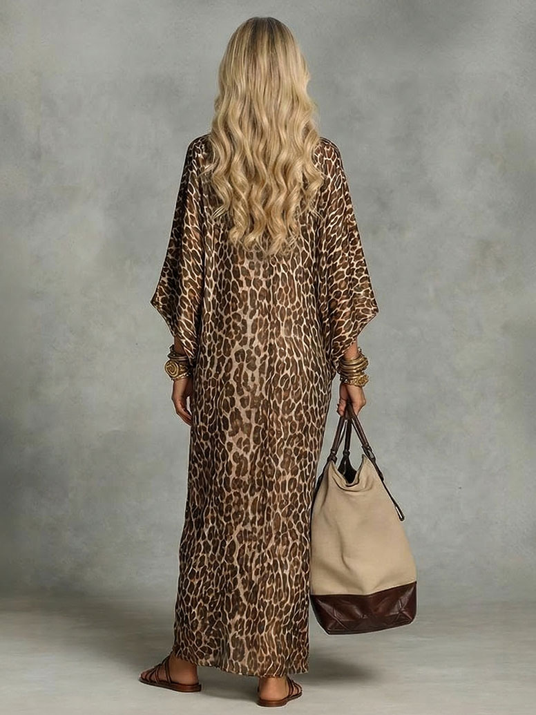 Bohemian Leopard Print Twist-Front Maxi Dress