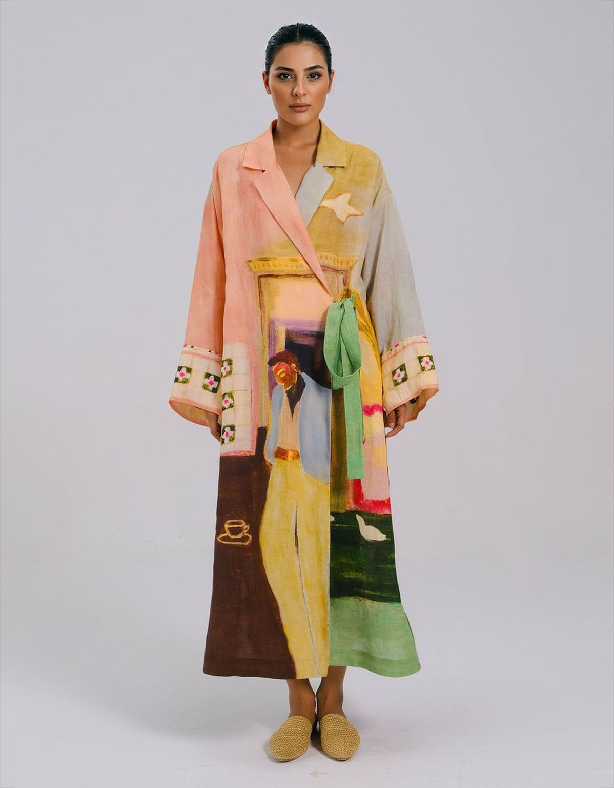 Unique Artistic Print Long Robe Style Maxi Dress