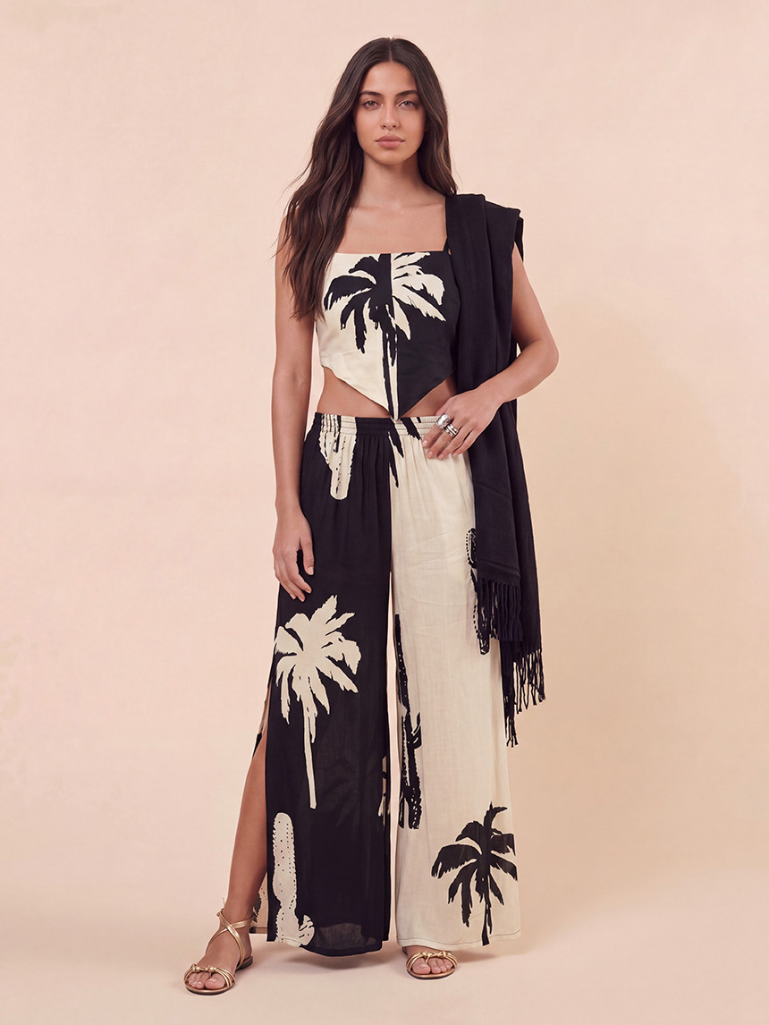 Bohemian Palm Print Three-Piece Beach Set