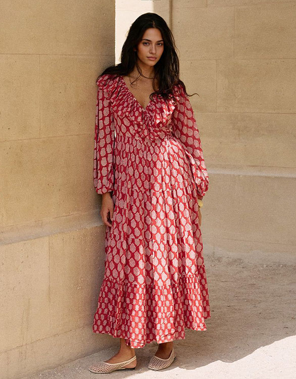 Retro Geometric Print Tiered Bohemian Beach Maxi Dress