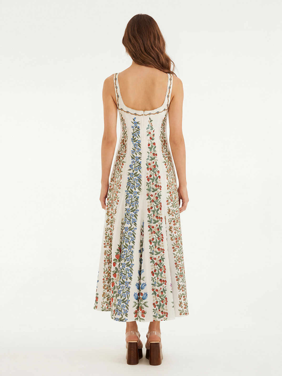 Elegant Floral-Print Lace Detail Sleeveless Dress