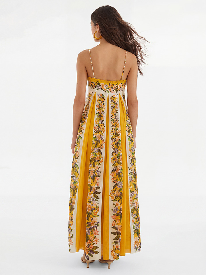 Bohemian Tropical Floral Beaded Strap Maxi Dress