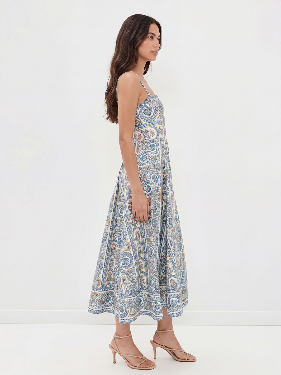 Bohemian Paisley Print Square Neck Midi Dress