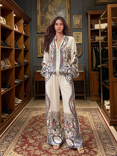 Elegant Paisley Print Wide Leg Pants
