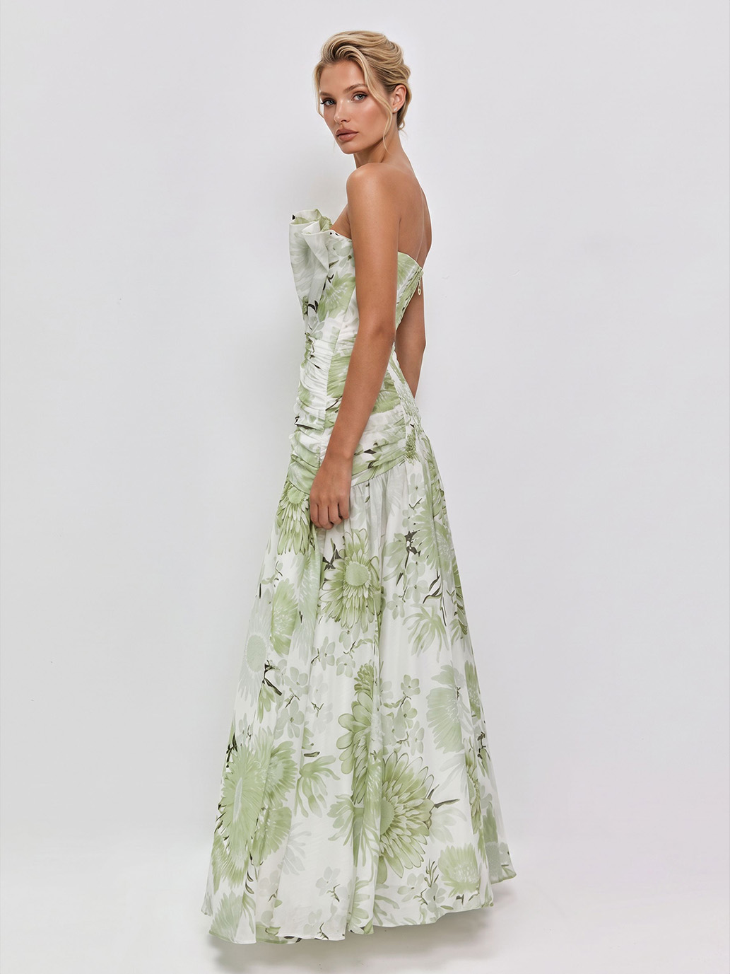 Elegant Floral Print Strapless Maxi Dress