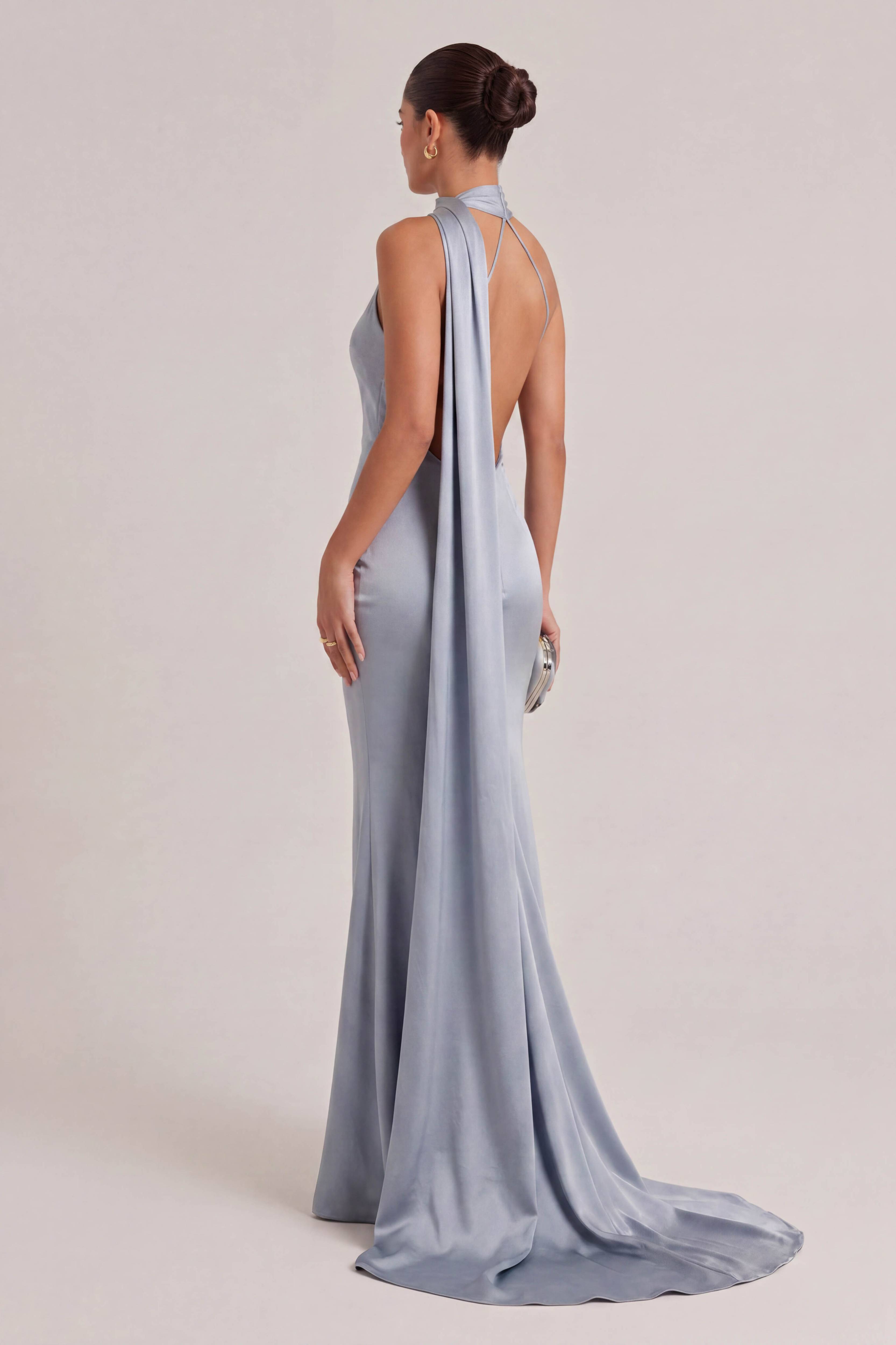 Elegant Shawl Ribbon Maxi Dress