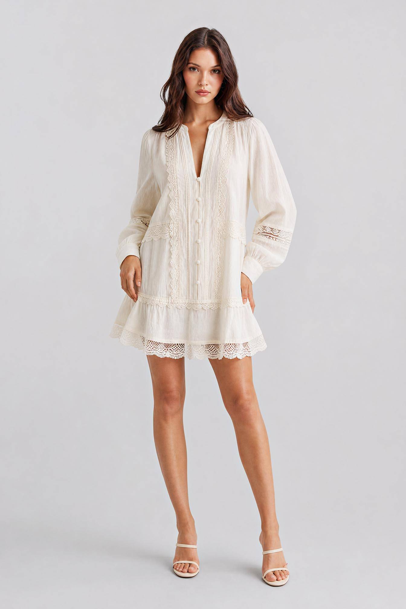 Bohemian Hollow Lace Skirt Long Sleeve V-Neck Casual Shirt Blouse