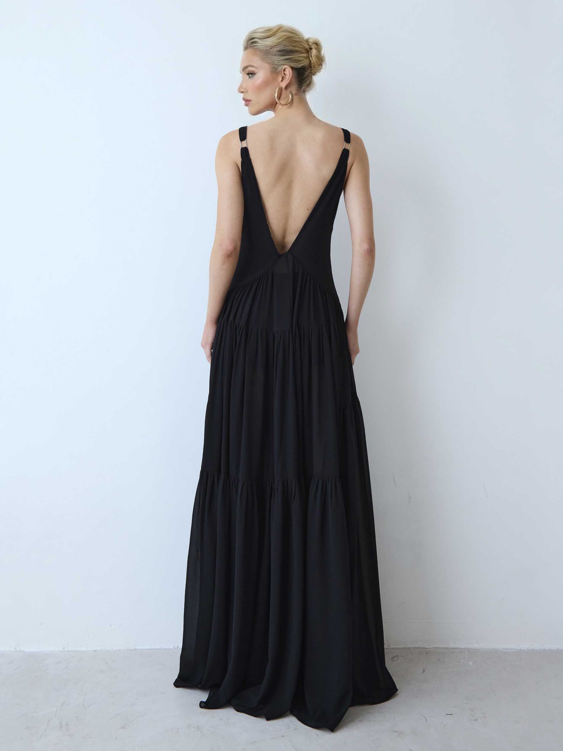 Exquisite V-neck Layered Chiffon Maxi Dress