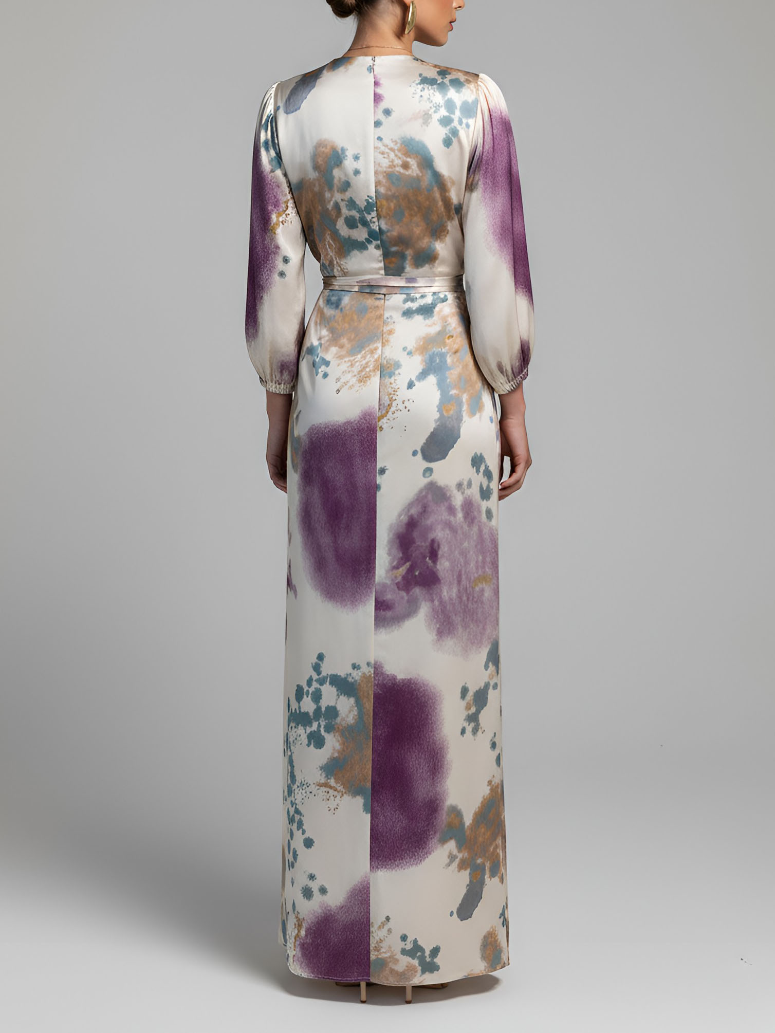 Elegant Watercolor Print Satin Top & Skirt Two-Piece Set