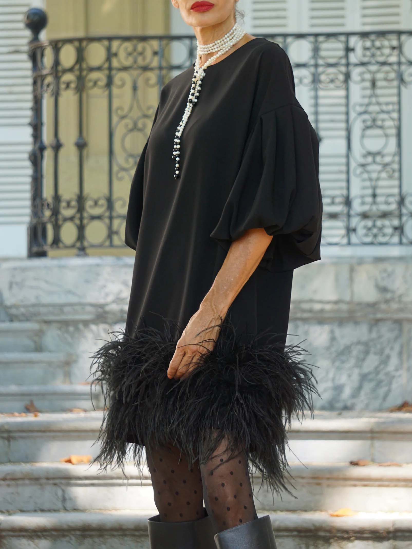 Elegant Crew Neck Feather Tassel Mini Dress