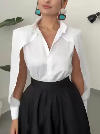 Elegant Cape-Shoulder Structured White Shirt