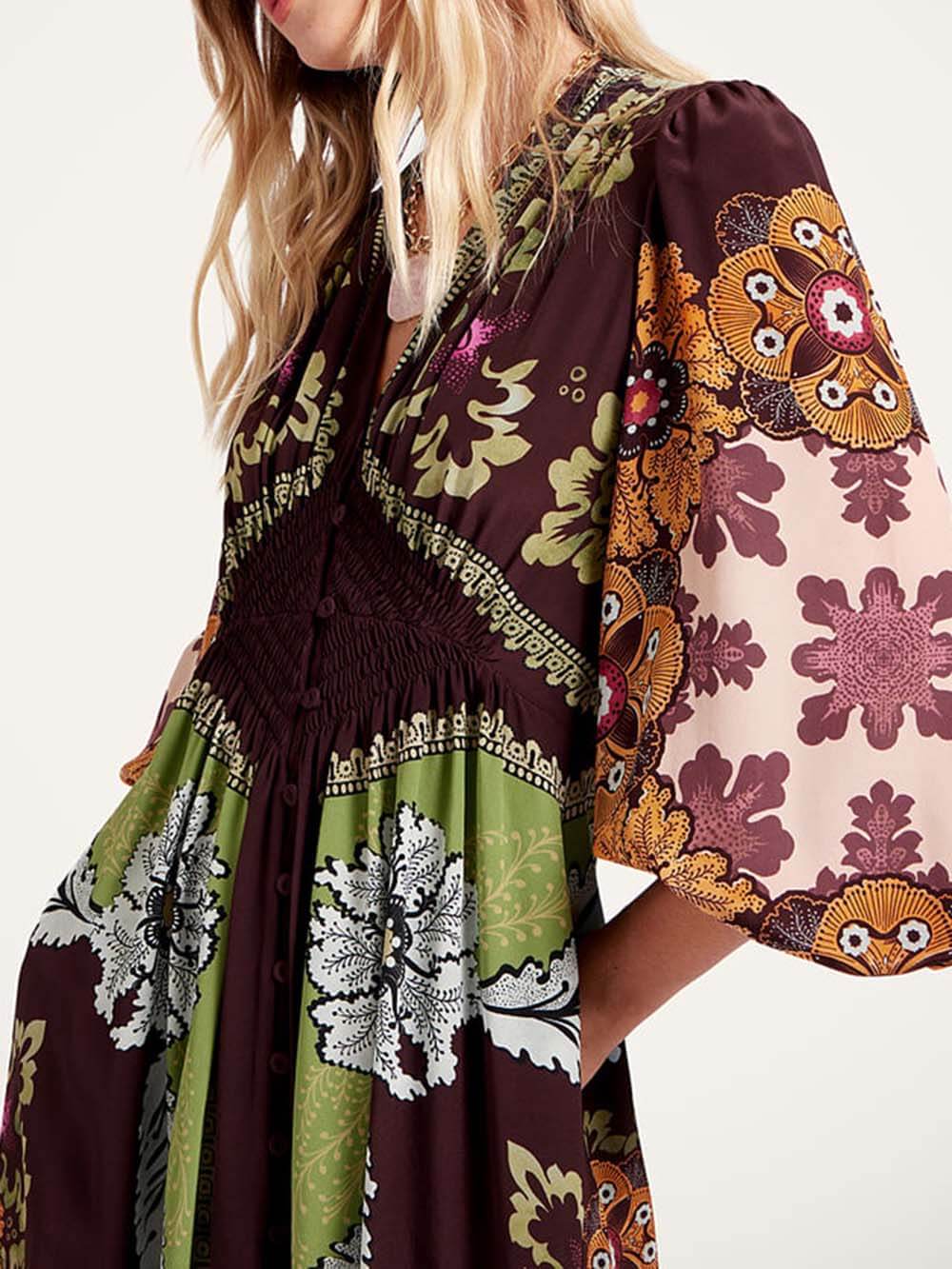 Unique Floral Print V-Neck Maxi Dress