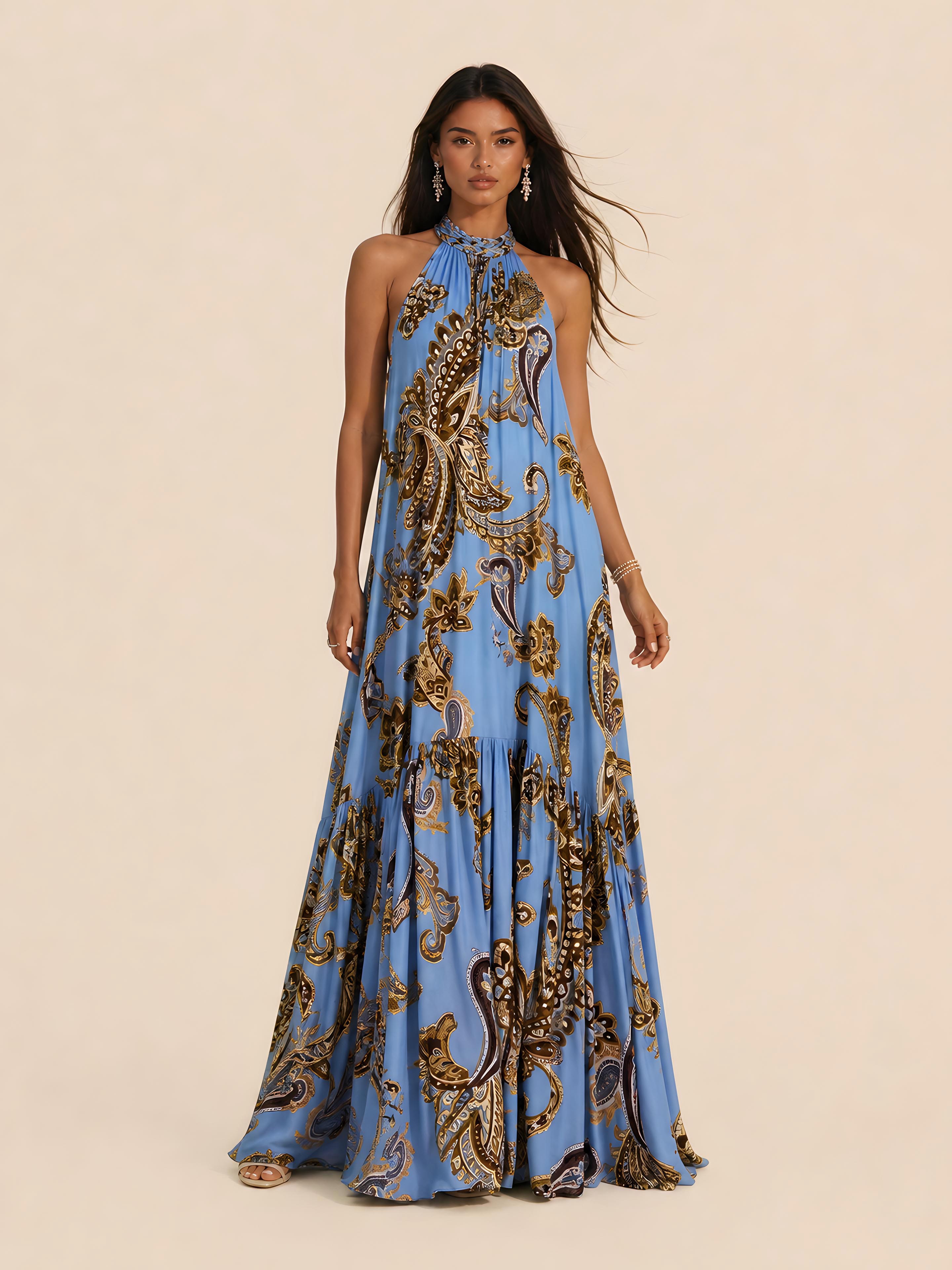 Paisley-Print Long Ethnic Dress