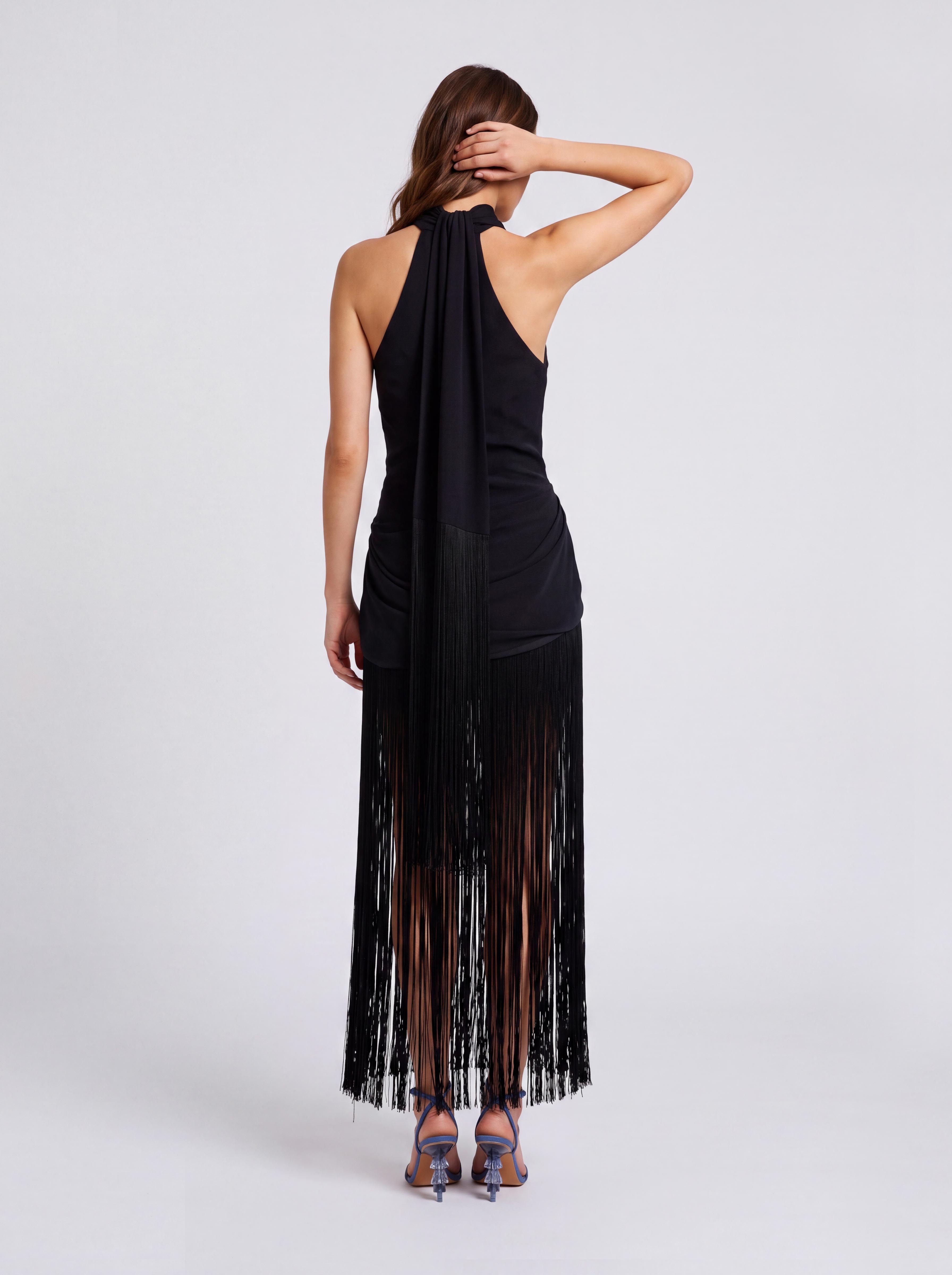 Sleeveless Halter Tassel Midi Dress