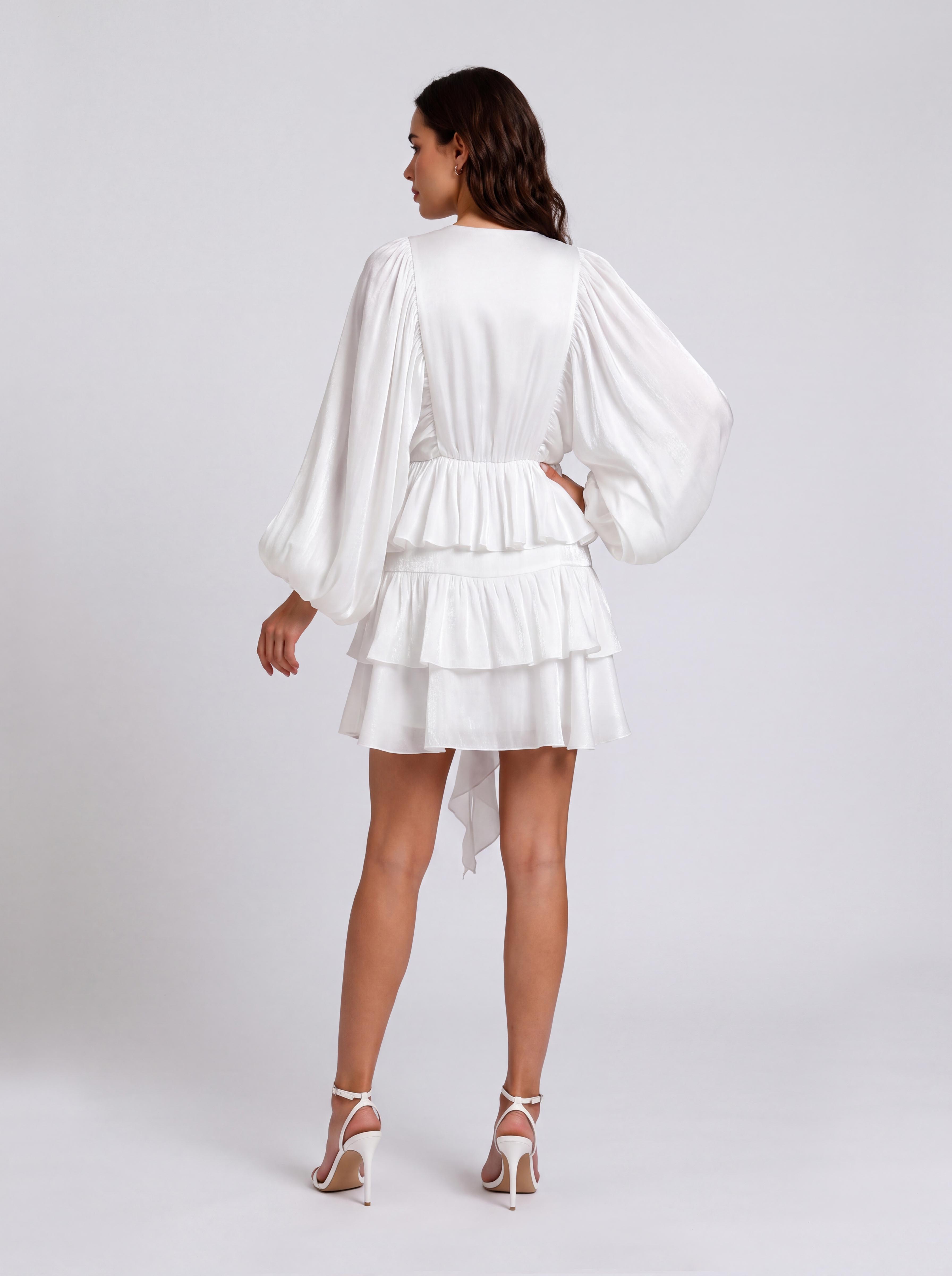 Layered Ruffled Puff Sleeve Short Dress