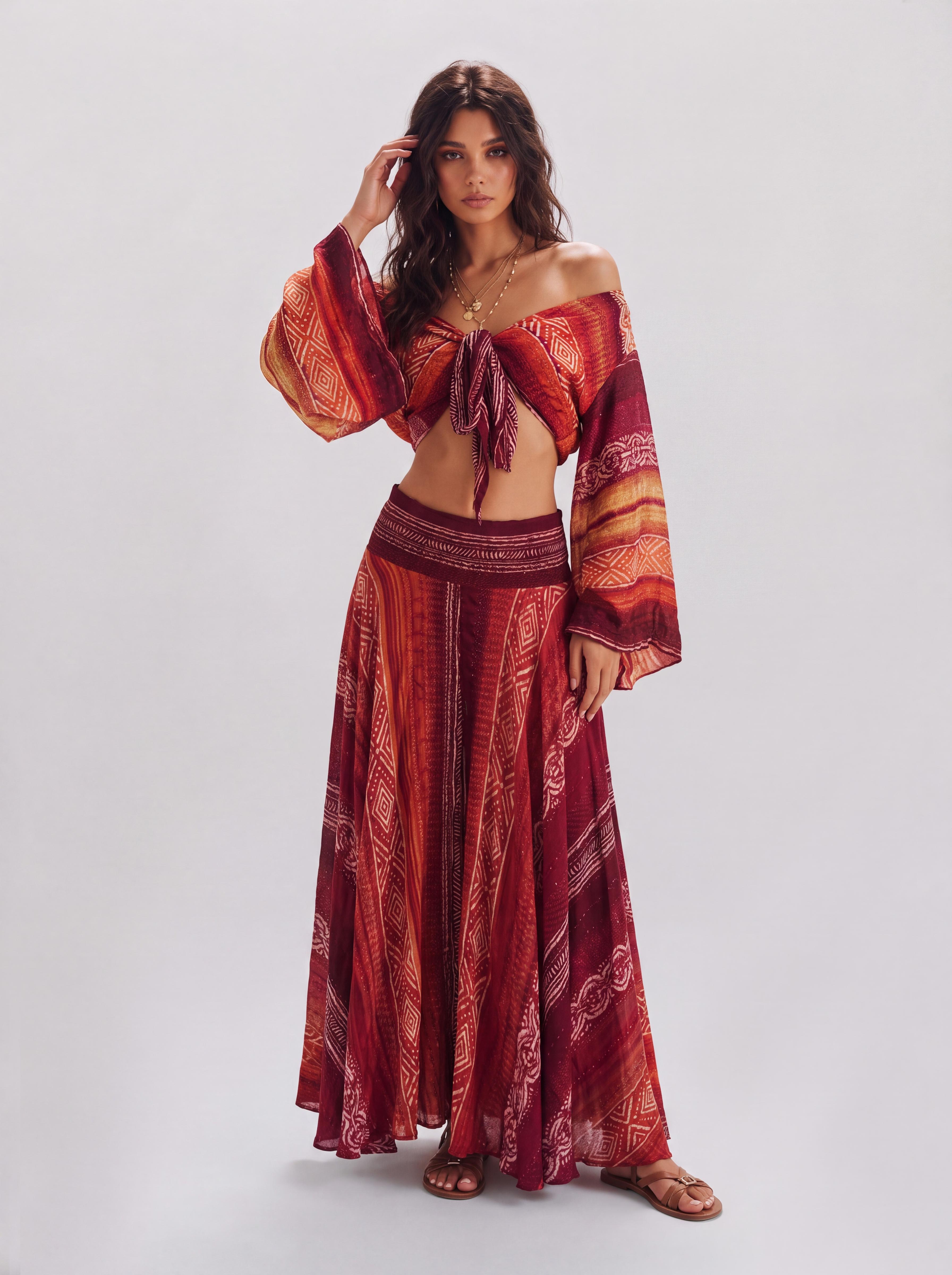 Bohemian Two-Piece Wide-Leg Pants With Collar Collar And Strap