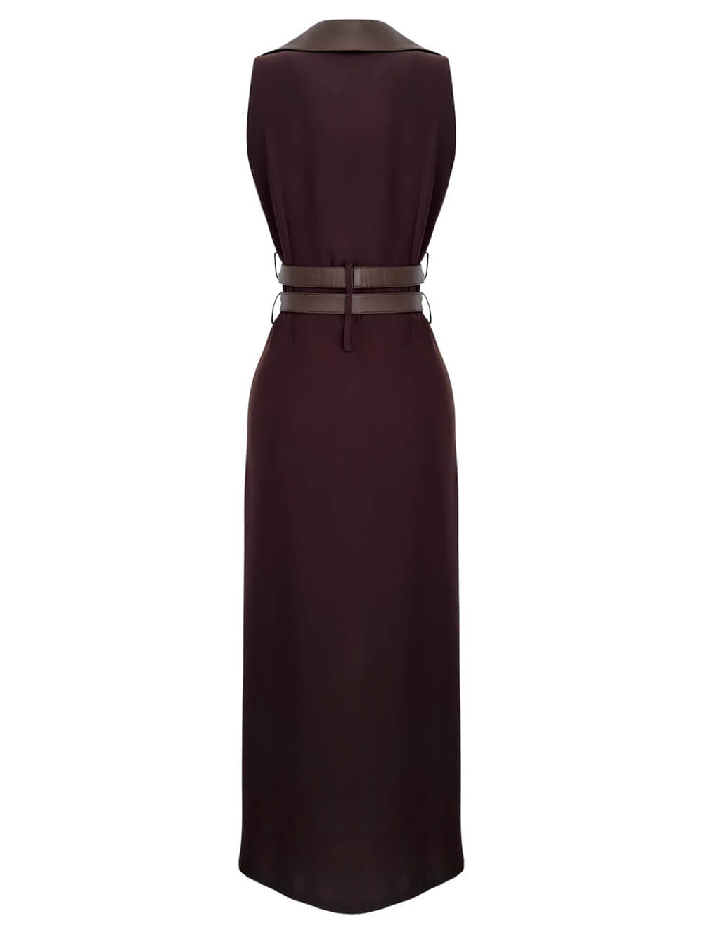 Retro Fashion Brown Lace-Up Zipper Maxi Dress