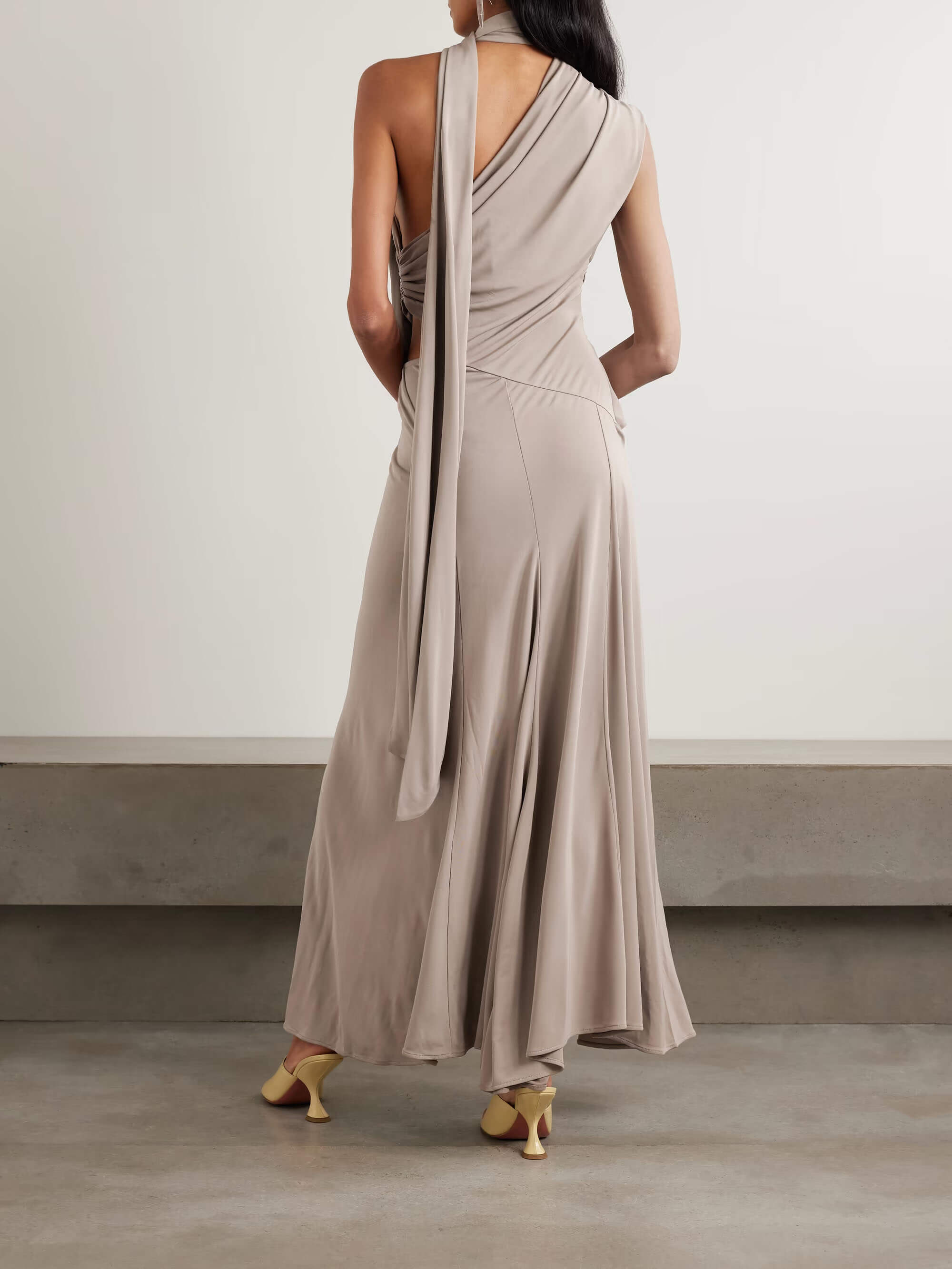 Exquisite One-Shoulder Ruched Draped Maxi Dress