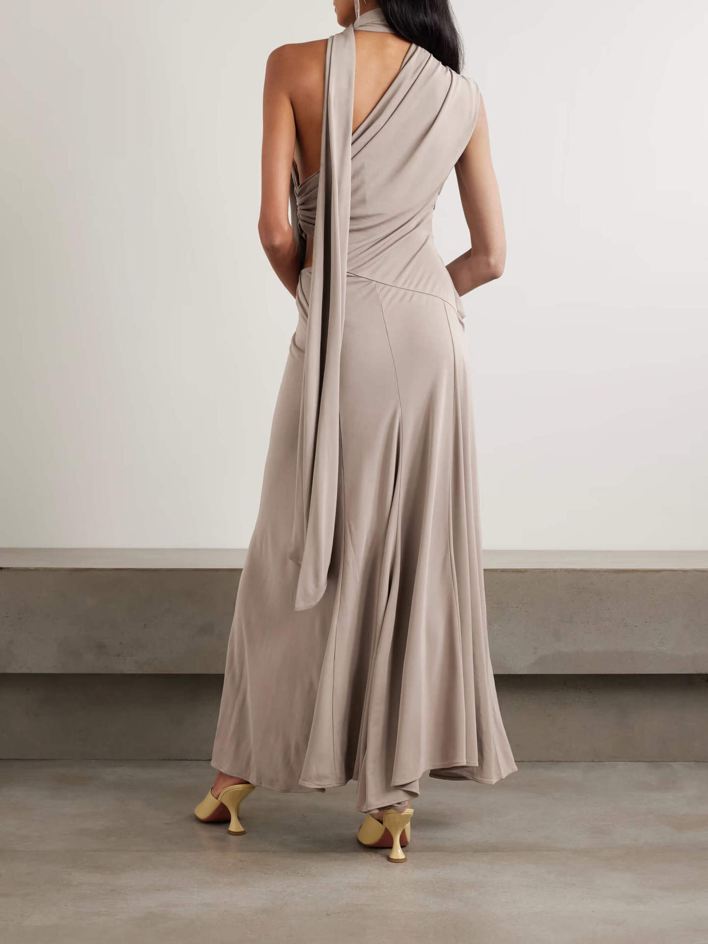 Exquisite One-Shoulder Ruched Draped Maxi Dress