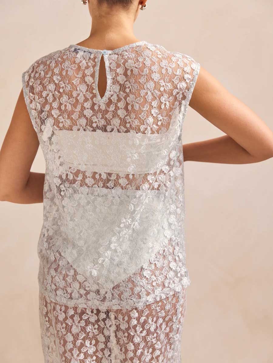 Elegant Lace Embroidered See-through Skirt Two-piece Set