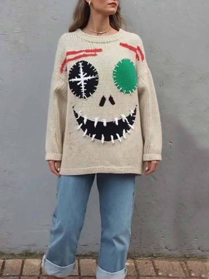 Graffiti Evil Smile Oversized Sweater