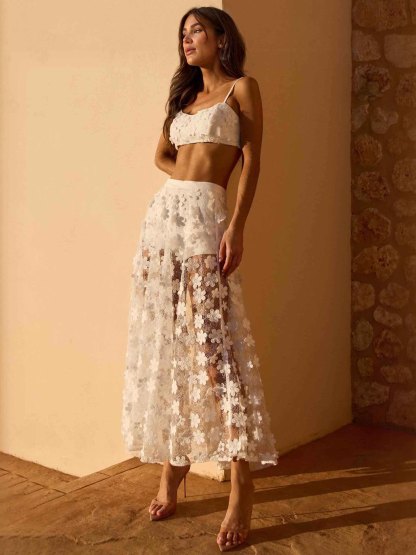 Exquisite Lace Embroidered Skirt Two-piece Set