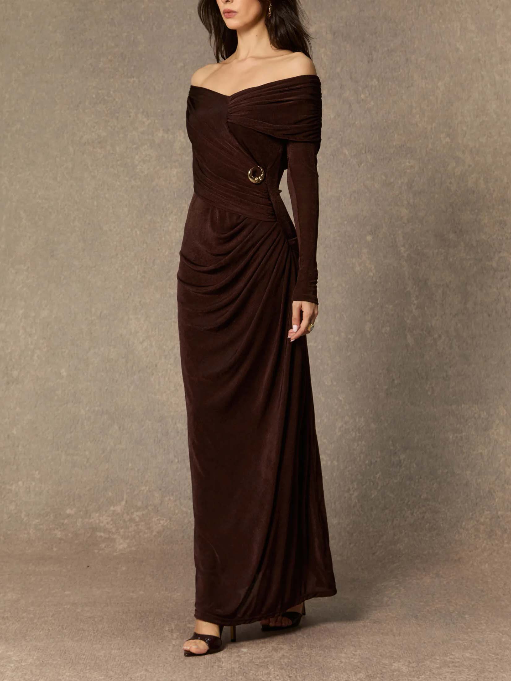 Elegant One-shoulder Pleated Knit Maxi Dress