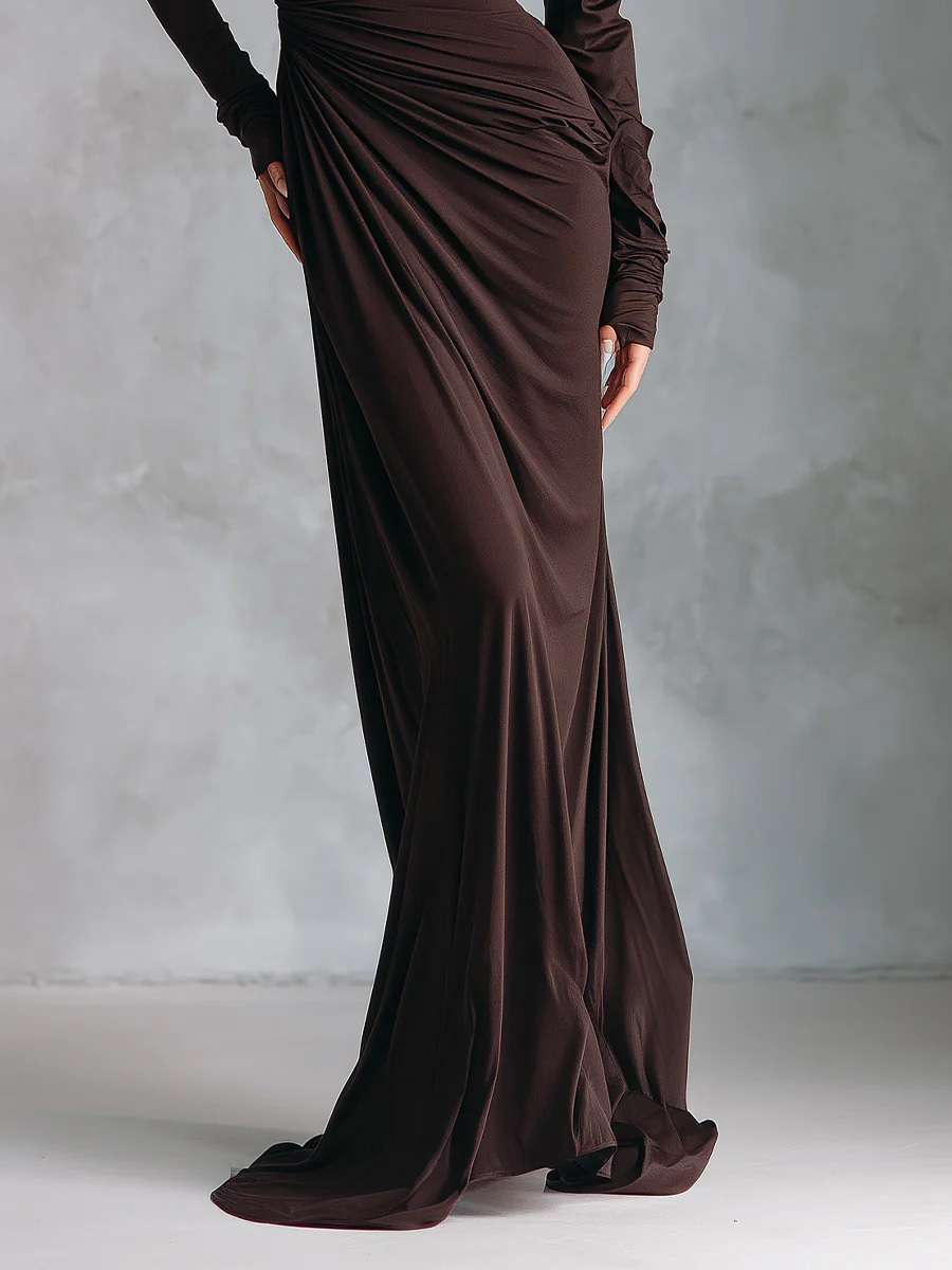 Exquisite Turtleneck Crinkled-knit Maxi Dress