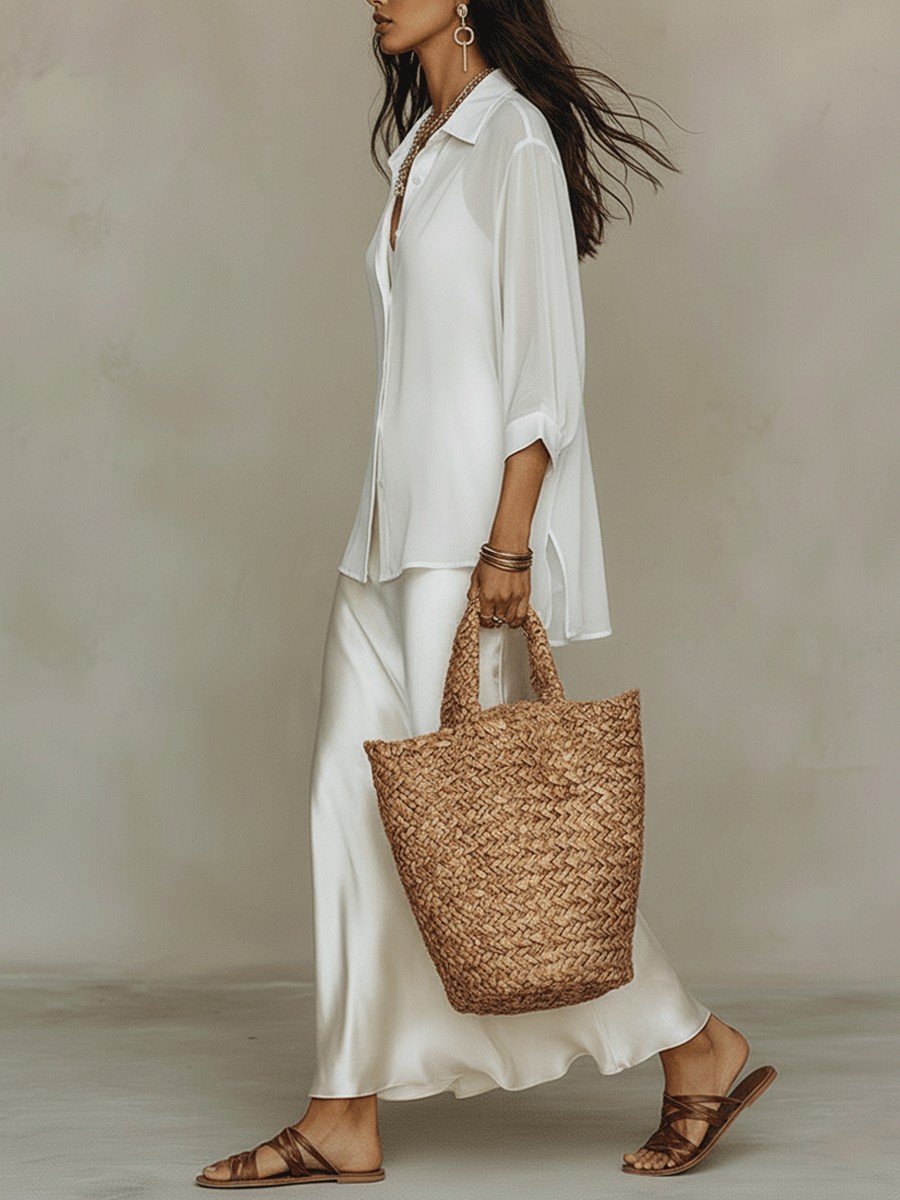 Flowy Chiffon Top & Satin Slip Dress Two-Piece Set