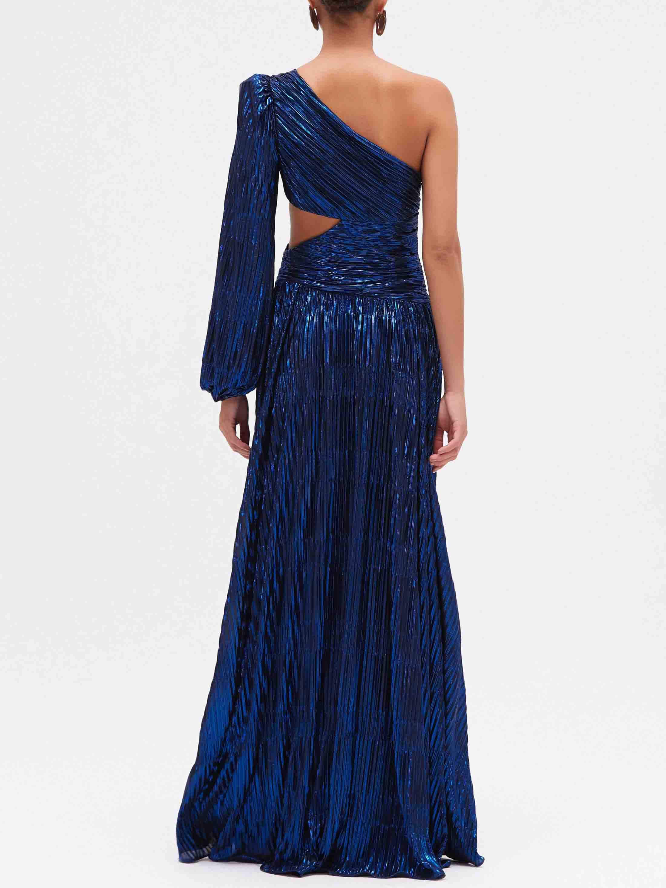 Elegant Asymmetric Neckline Pleated Maxi Dress