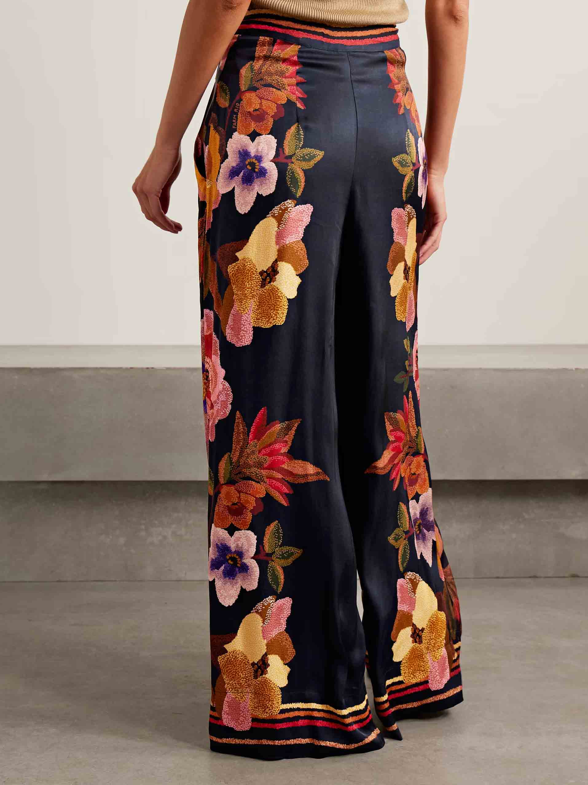 Exquisite Wrap-around Pleated Floral Print Wide-leg Pants