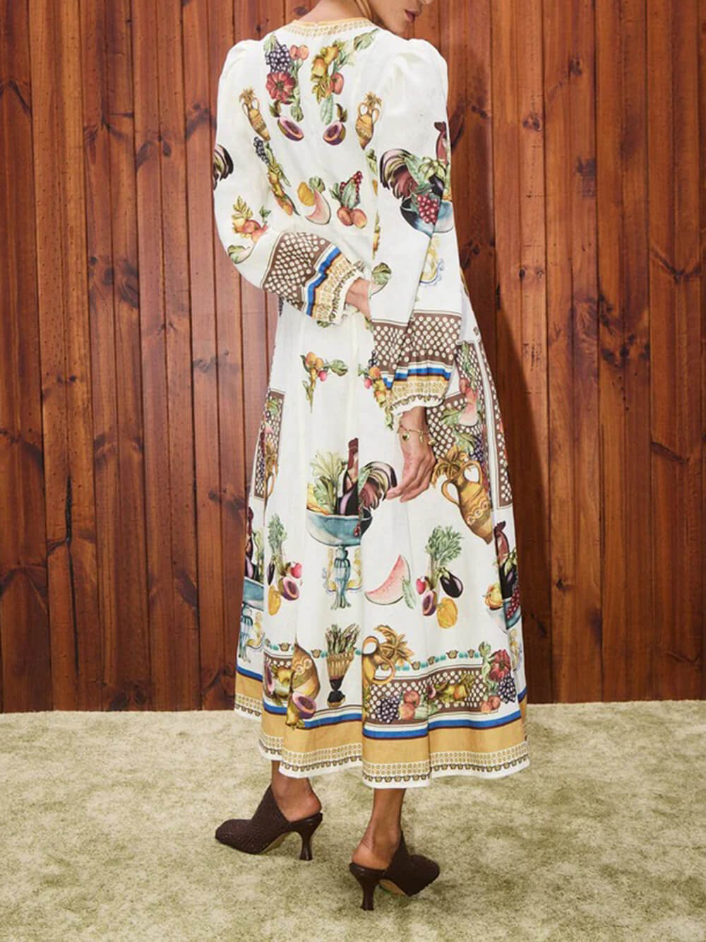 Casual Island Bloom Tropical Fruit Patchwork A-Line Maxi Dress