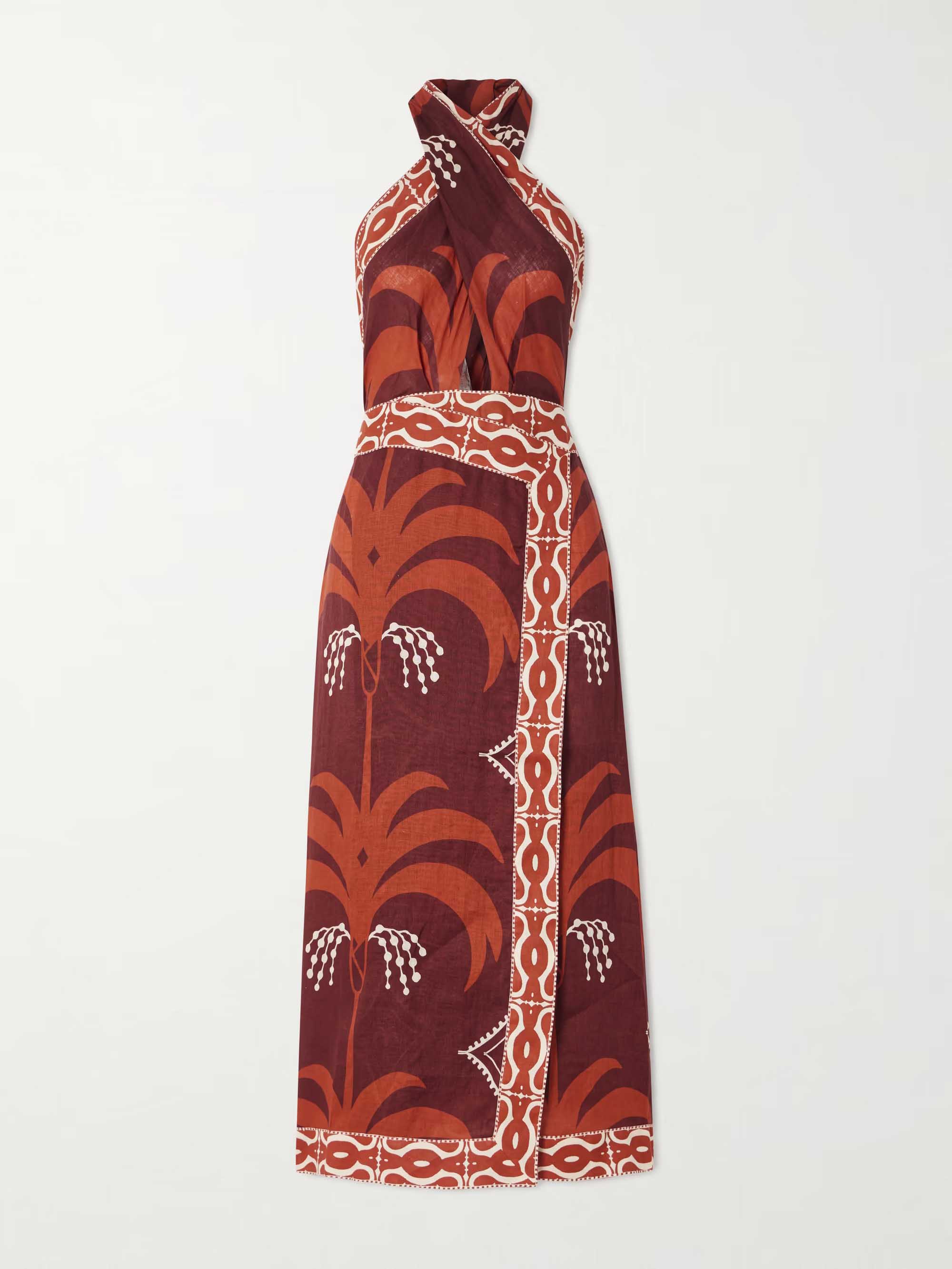 Retro Paulownia Palm Print Maxi Dress