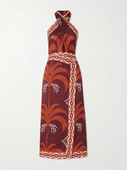 Retro Paulownia Palm Print Maxi Dress