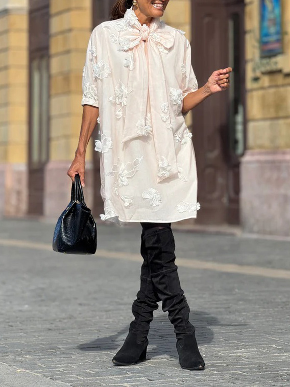 Exquisitely Embroidered Floral Collared Mini Dress