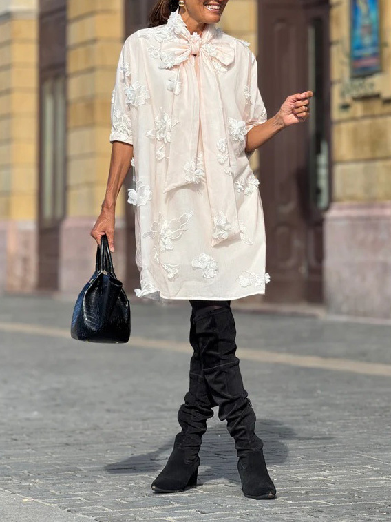 Exquisitely Embroidered Floral Collared Mini Dress