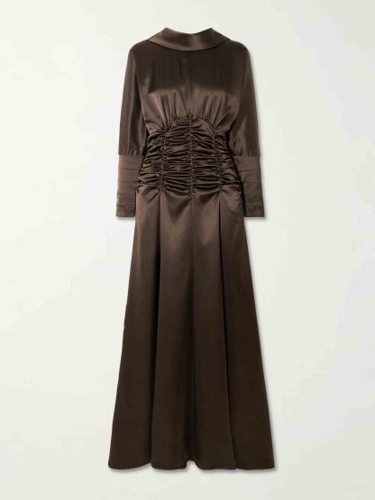 Elegant Backless Pleated Cinched-Waist Maxi Dress