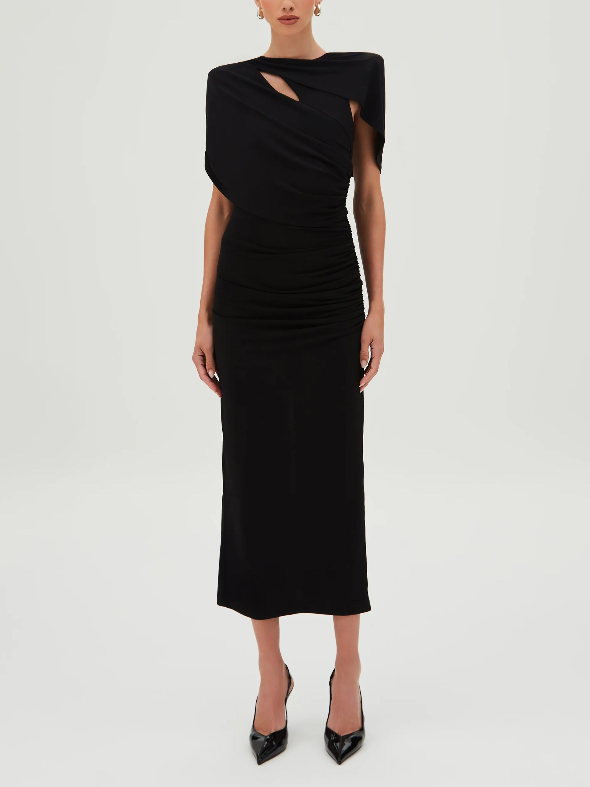 Elegant Cover-Up Pleated Back Slit Midi Dress