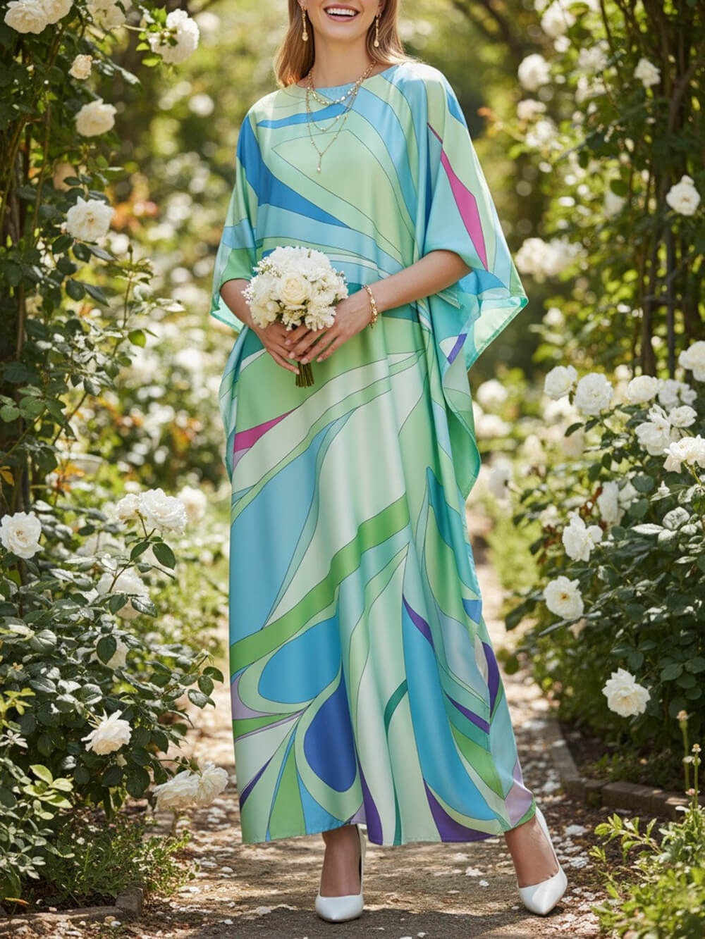 Exquisite Blue Ocean Kaftan Beach Maxi Dress