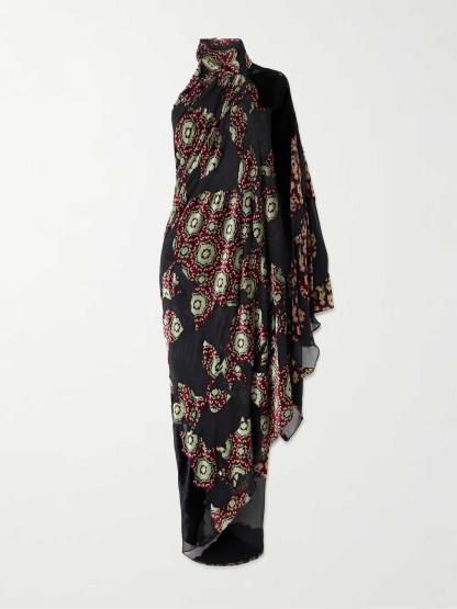 Elegant Halterneck Pleated Print Maxi Dress