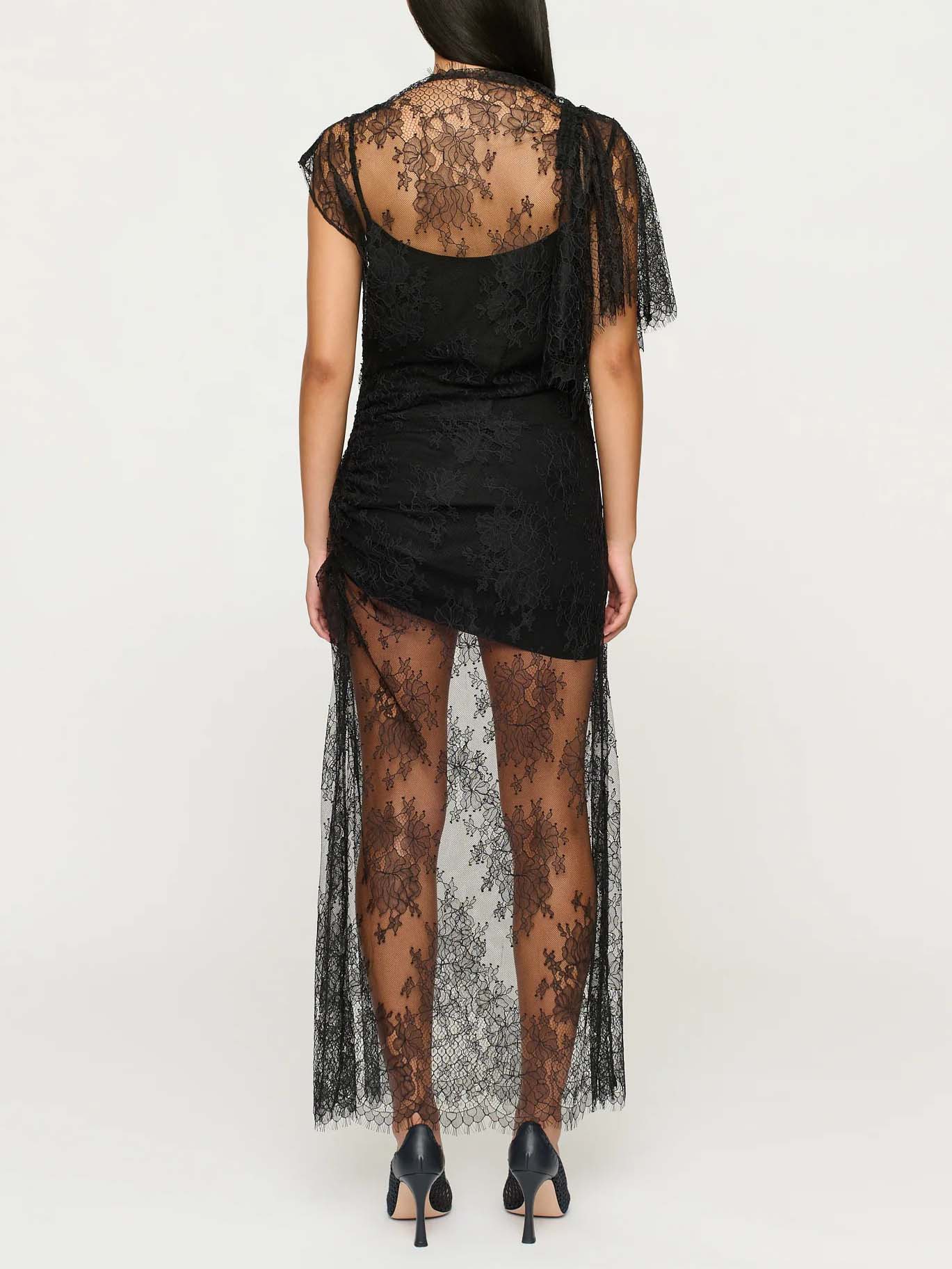 Elegant Lace Irregular Sleeve Maxi Dress