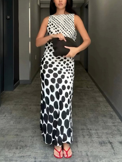 Elegant Gradient Polka Dot Print Backless Maxi Dress