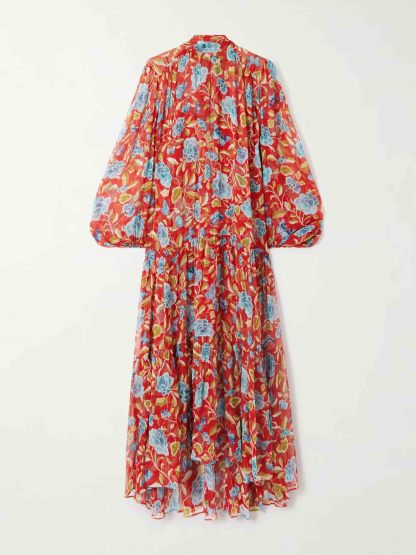 Exquisite High-neck Floral Print Chiffon Maxi Dress