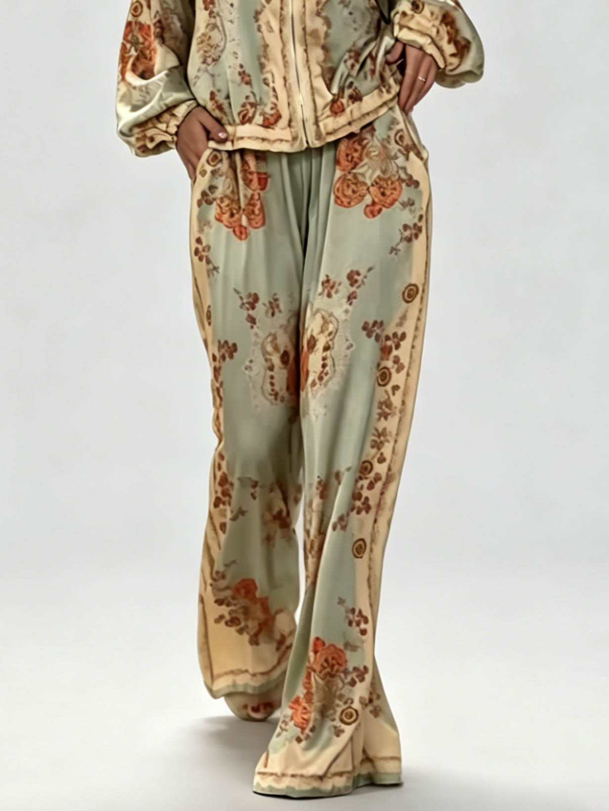 Retro Paisley Print Wide-Leg Pants