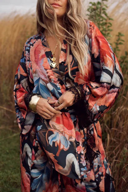 Fashion Unique Lace Patchwork Printed Loose Shirt