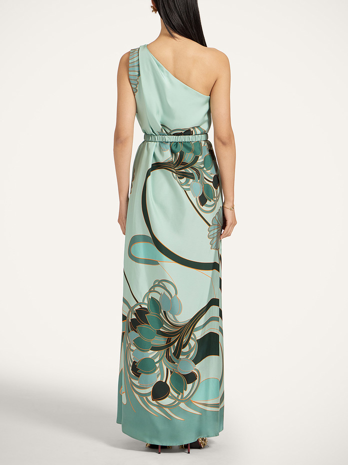 Unique Art Nouveau Printed Tulle Shawl Dress Set